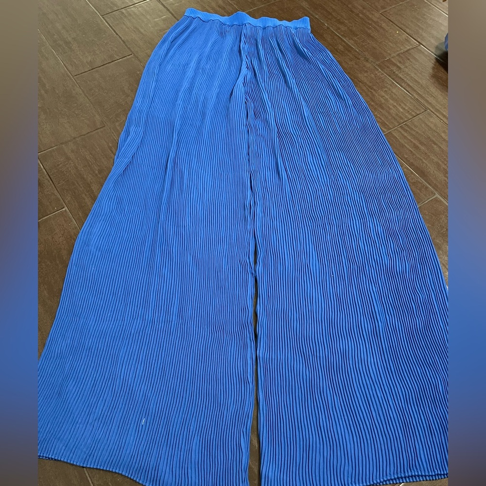 Blue Wide-Leg Pleated Flowwy Pants